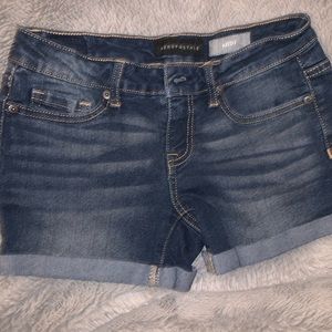 Girls dark wash jean shorts